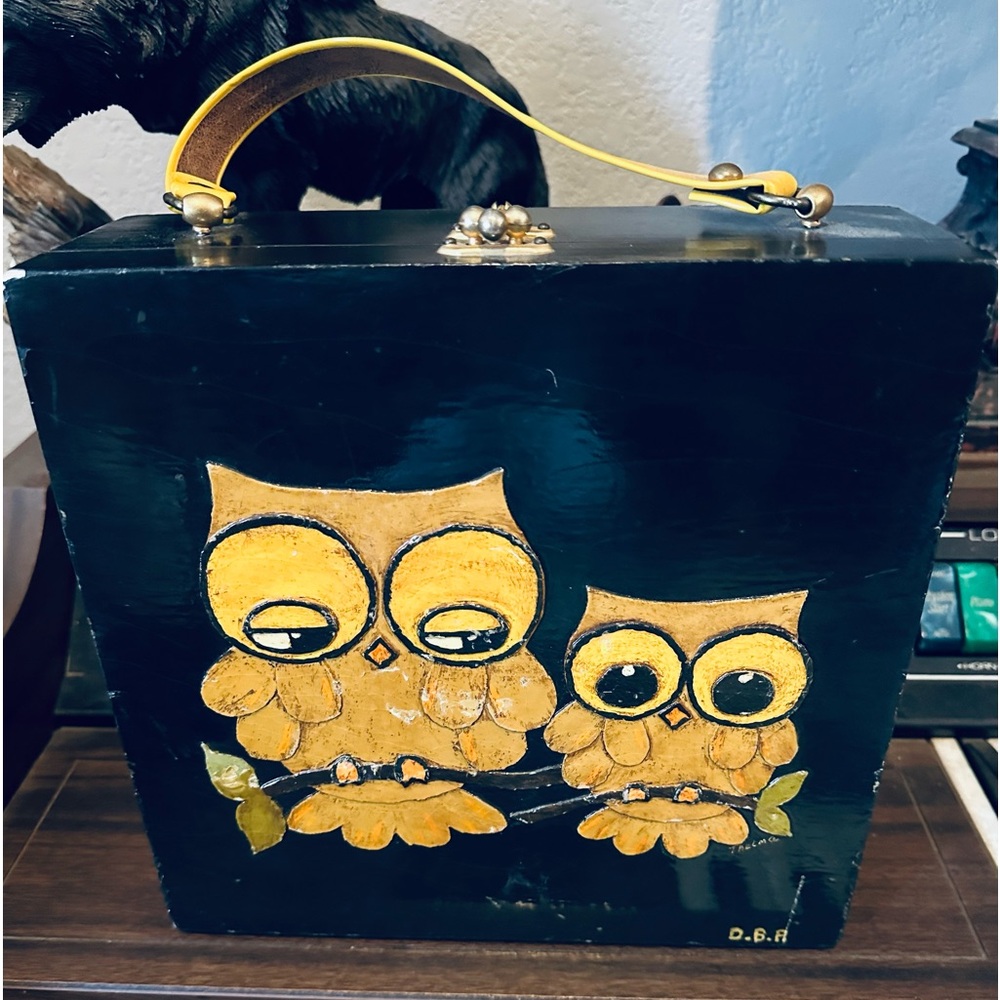 wOWL!! 🦉 Vintage 1960s DBA Box Bag Purse w/ NIGHT OWL artwork by “Thelma”